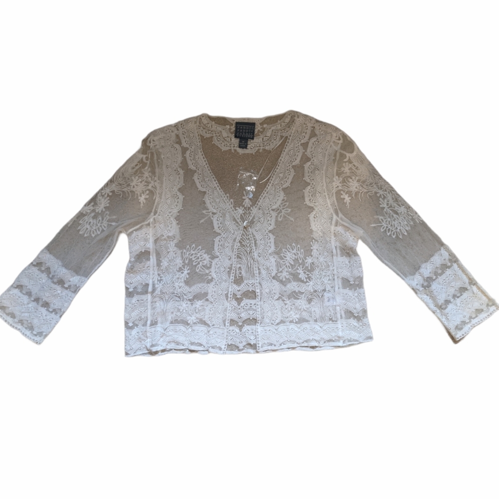 Vintage Embroidered floral mesh top